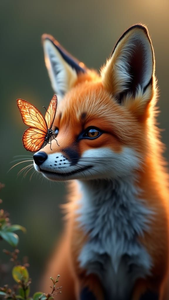 Crystal Glass Butterfly Serenades Fox in Enchanted Garden