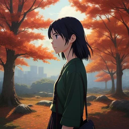 Enchanting Autumn Girl in Vibrant Studio Ghibli Style