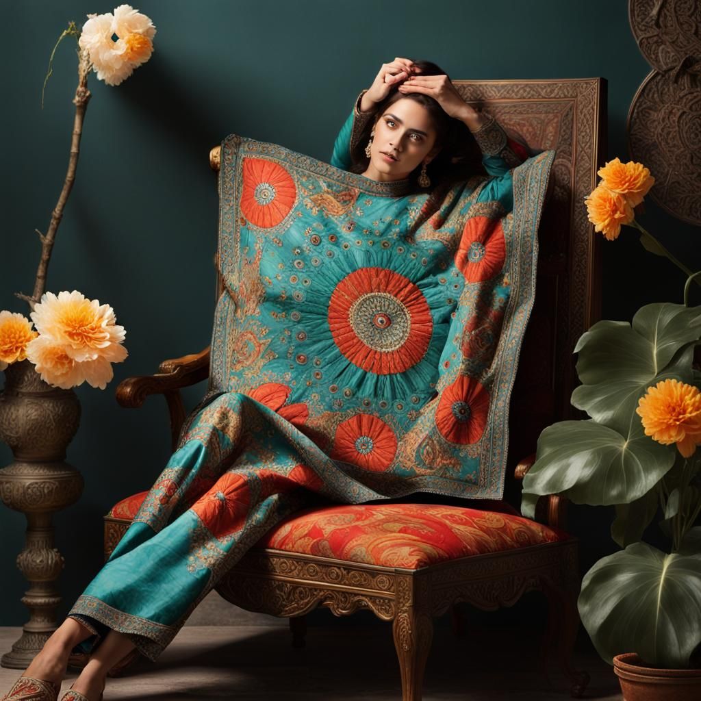 Beautiful Turkish Woman in Traditional Dress, Hyperrealistic...