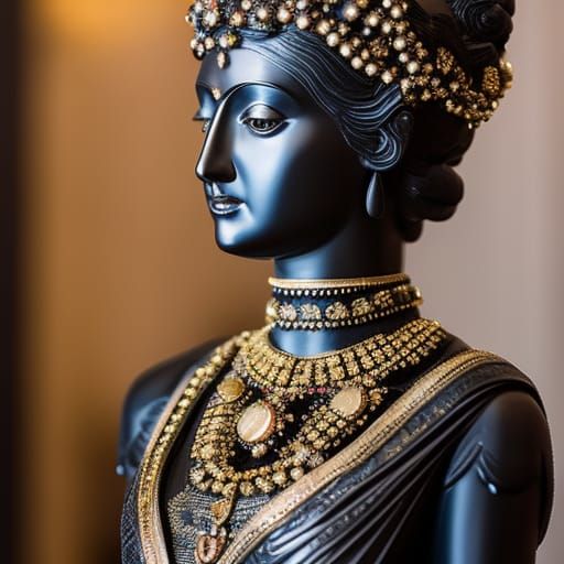 Statue of Beautiful Woman in Flowering Garden