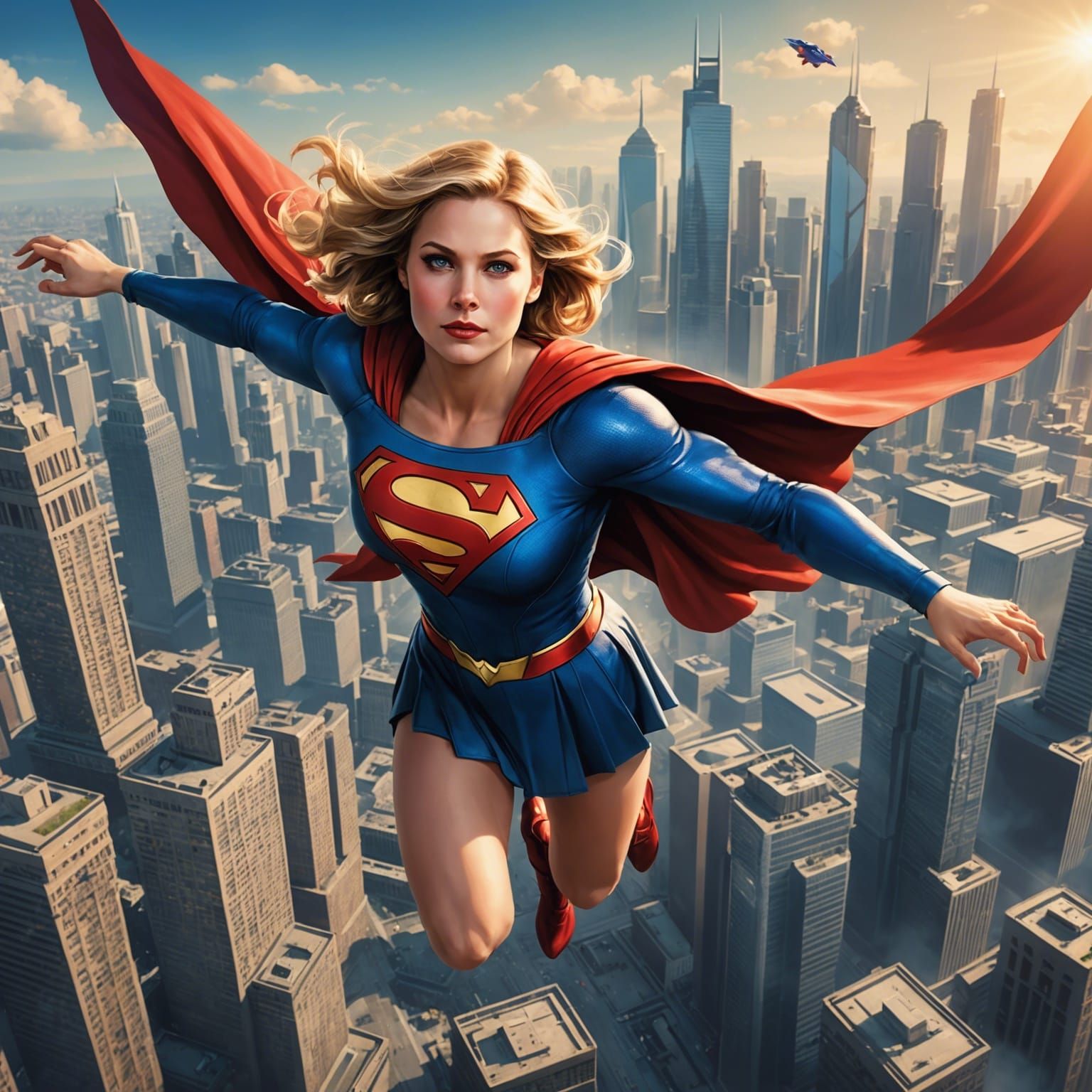 Supergirl Flies Over Metropolis