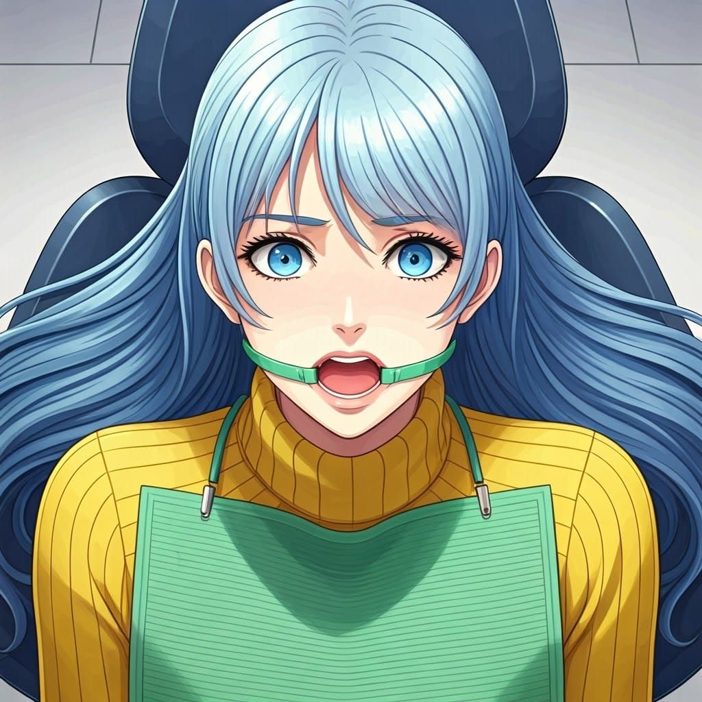 Anime Woman's Dental Fear: Manga-Style Key Visual