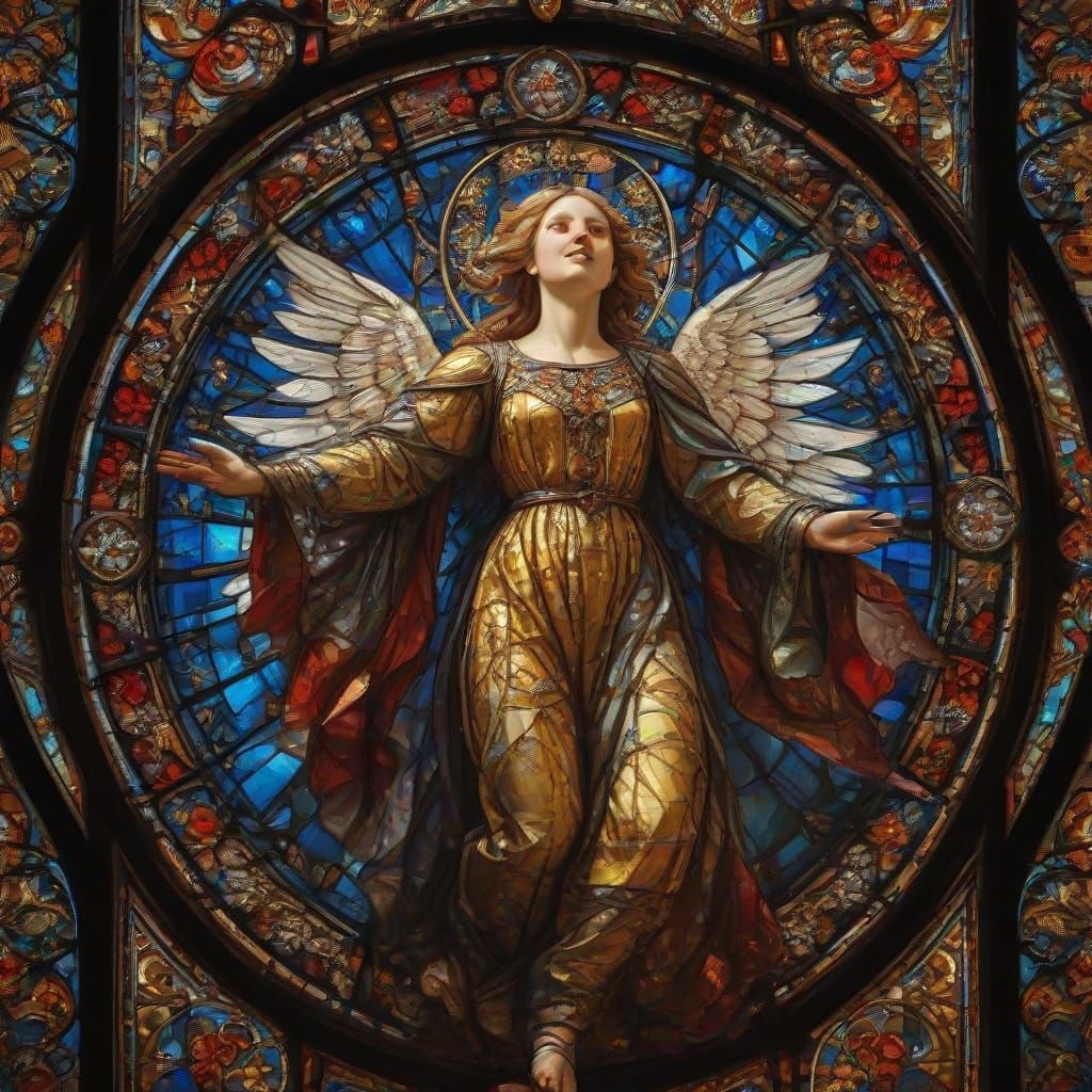Gothic Angel in Radiant Stained Glass