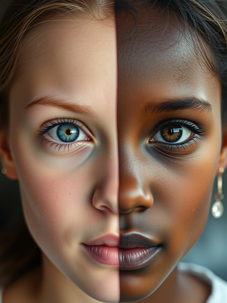 Bisected Woman's Portrait in Harmony