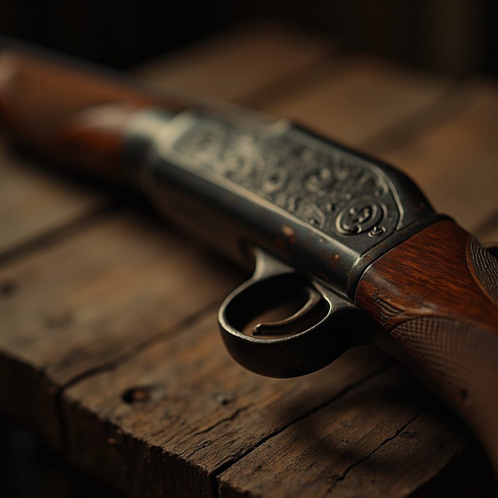 Rustic Shotgun on Wooden Table