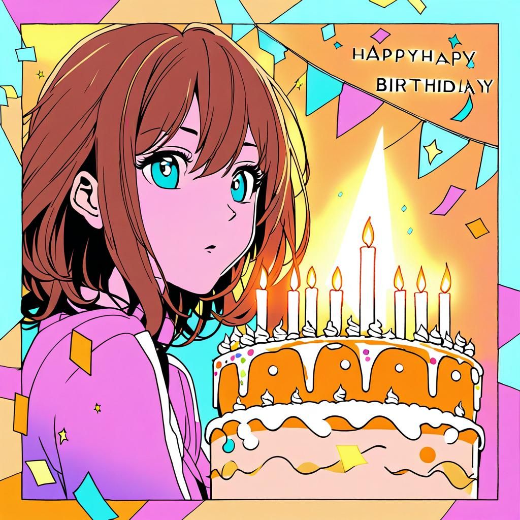 Birthday Celebration in Vibrant Anime Style