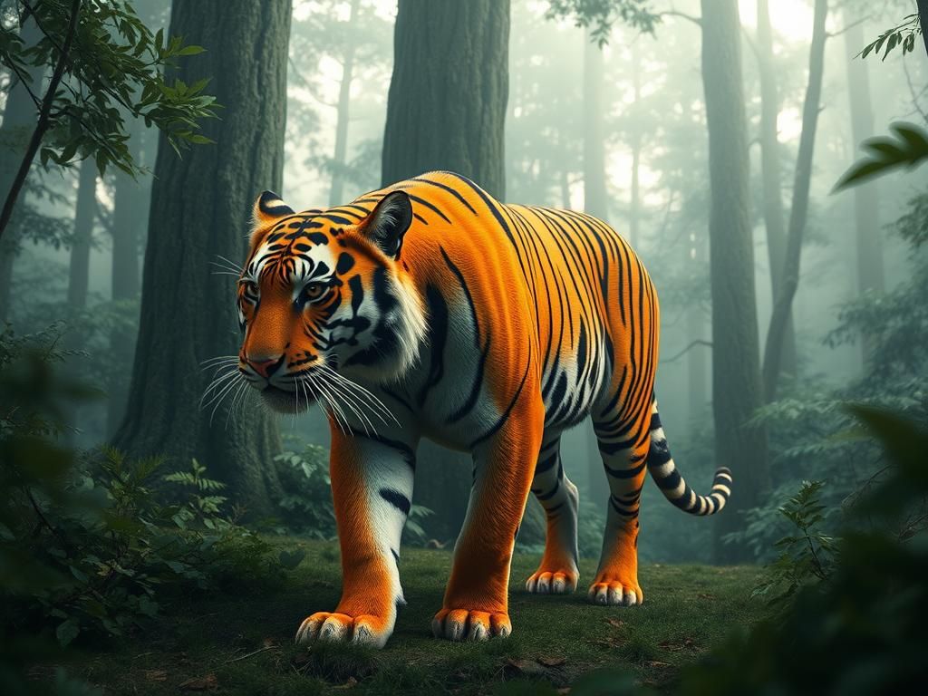 Majestic Tiger in Misty Forest: 3D Rendered