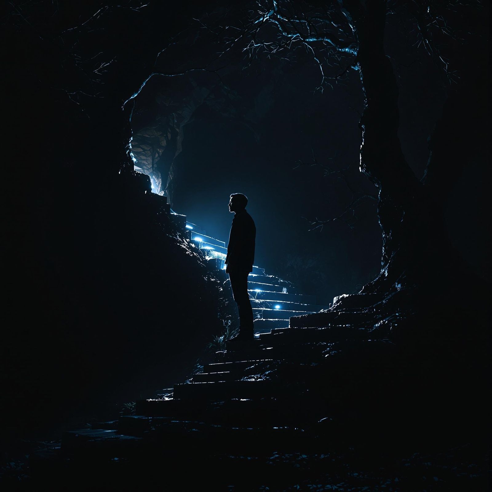 Mysterious Stranger on an Endless Stairway in Dark Embossed ...