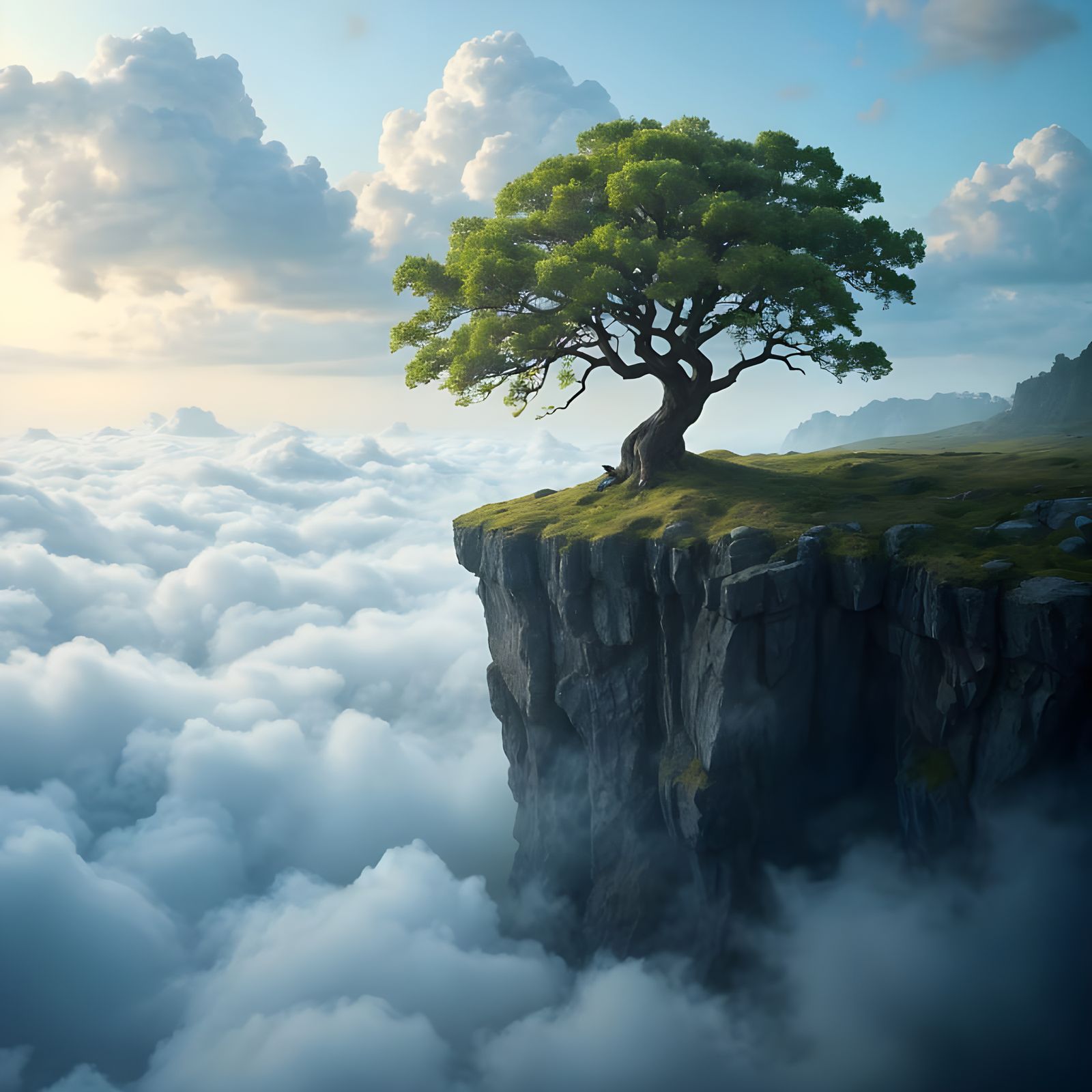 Epic Tree Emerges from Whispers of Fog in a Cyberpunk Fantas...