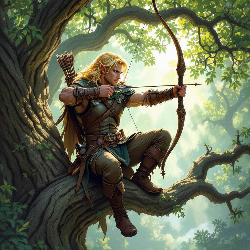 Aasimar Ranger in Ancient Oak, Fantasy Concept Art