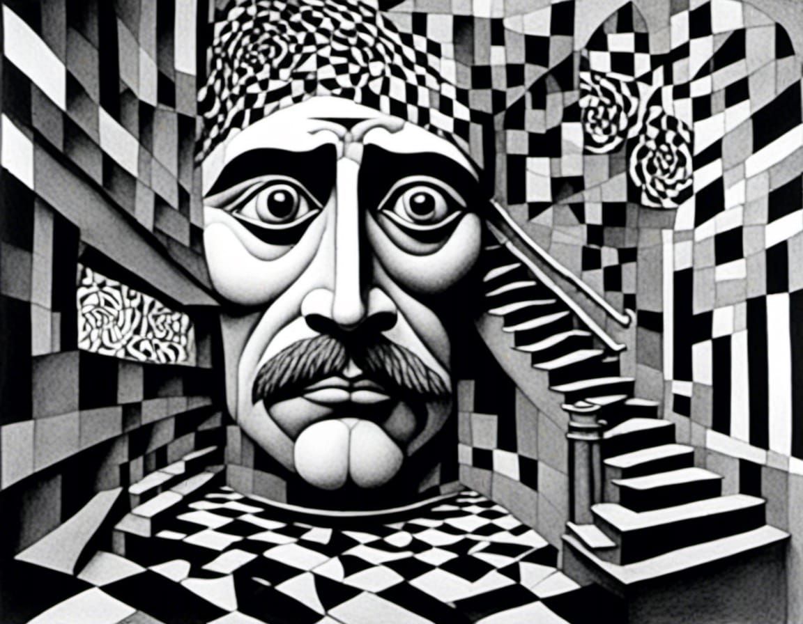 Escher and Klimt: Abstract Geometric Face Architecture