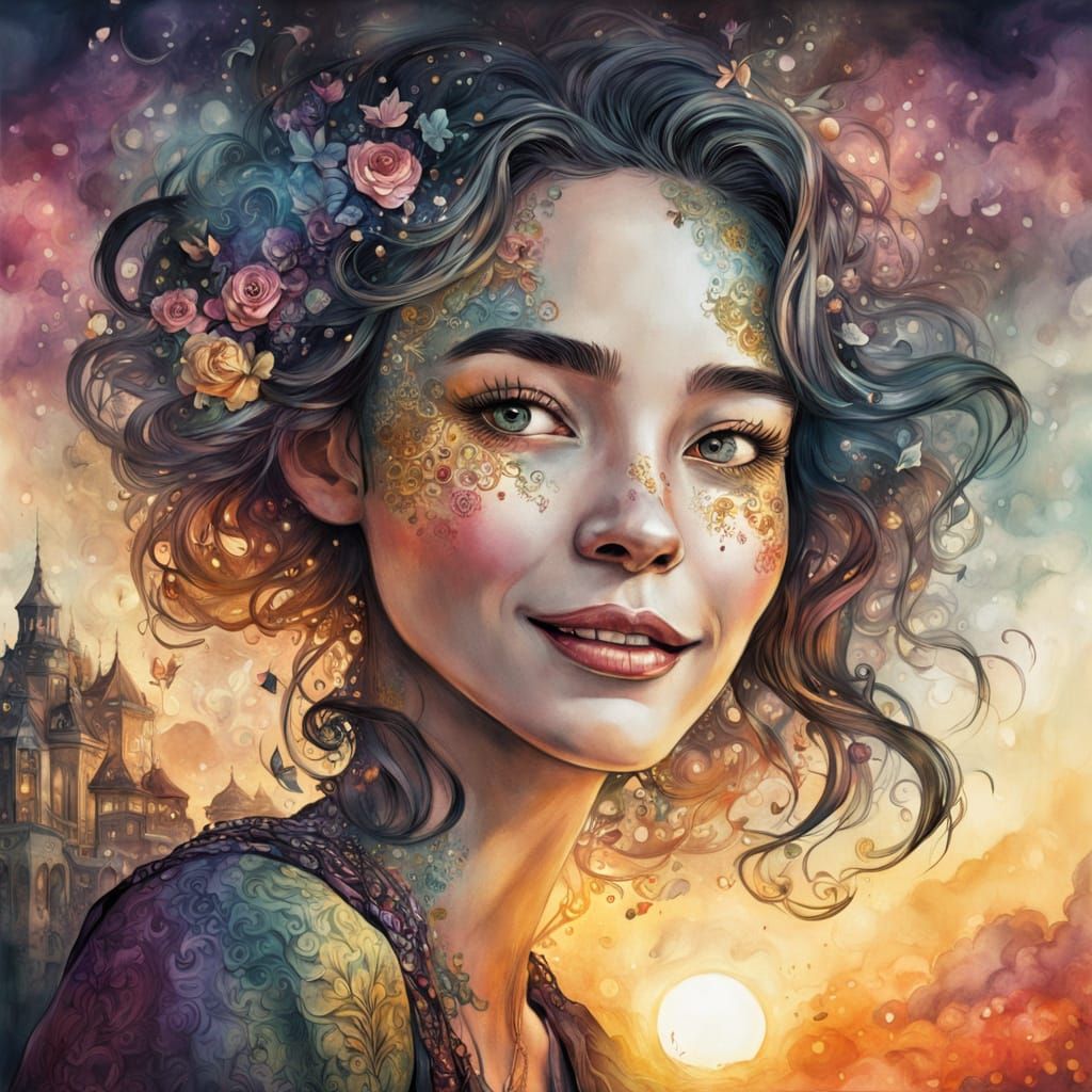 Surreal Portrait of a Smiling Woman in Muted Tones