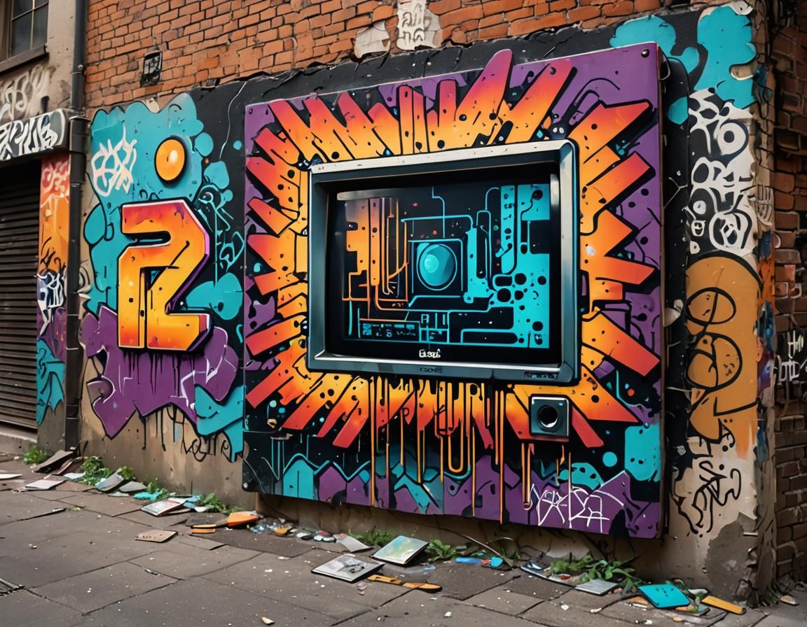 Stylized 256MHz Computer Chip Graffiti Art