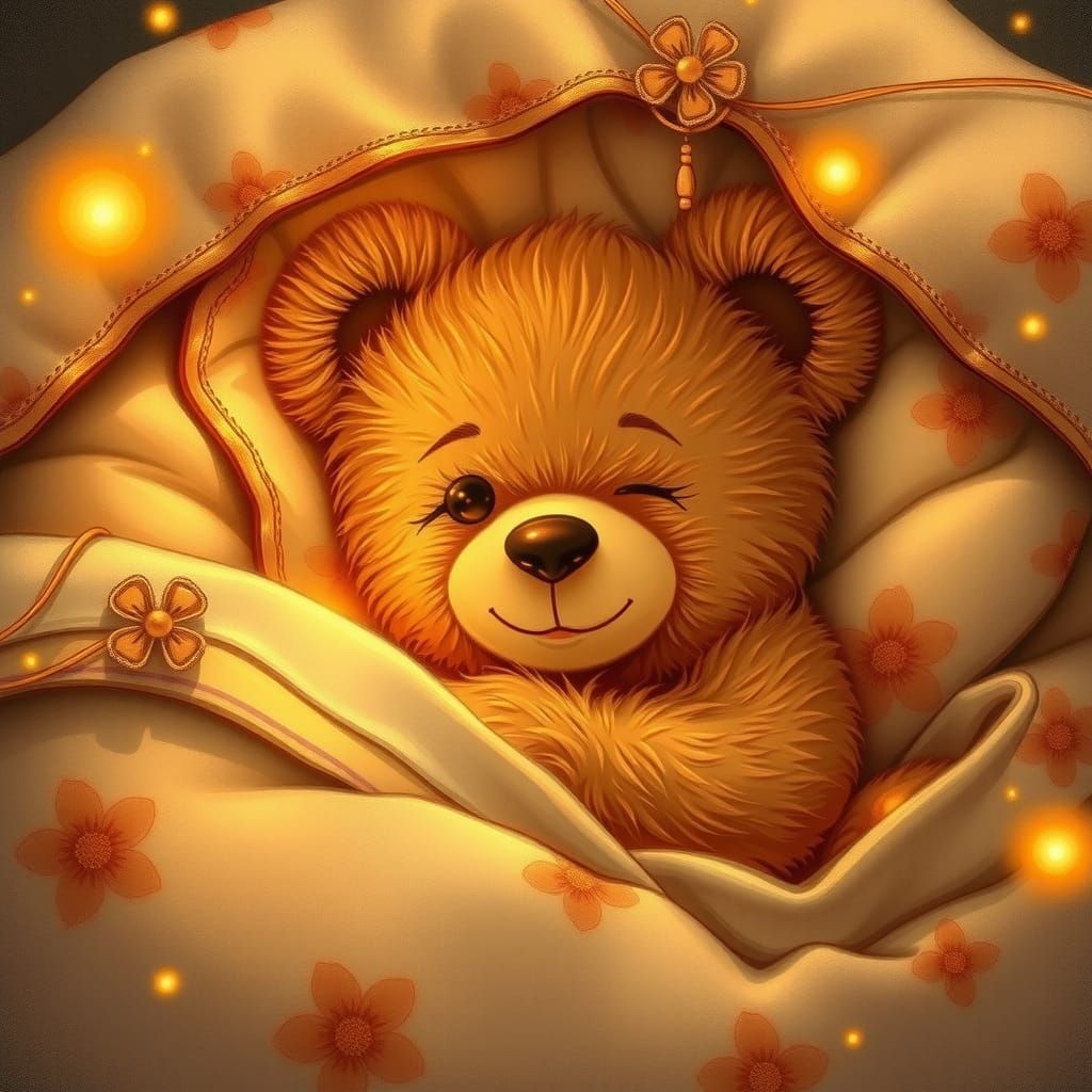 Teddy Bear's Bedtime Dream: Pen and Ink Illustration