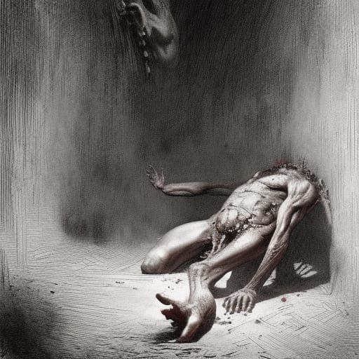 Horrific Figure Emerges from Ribcage, Doré Style