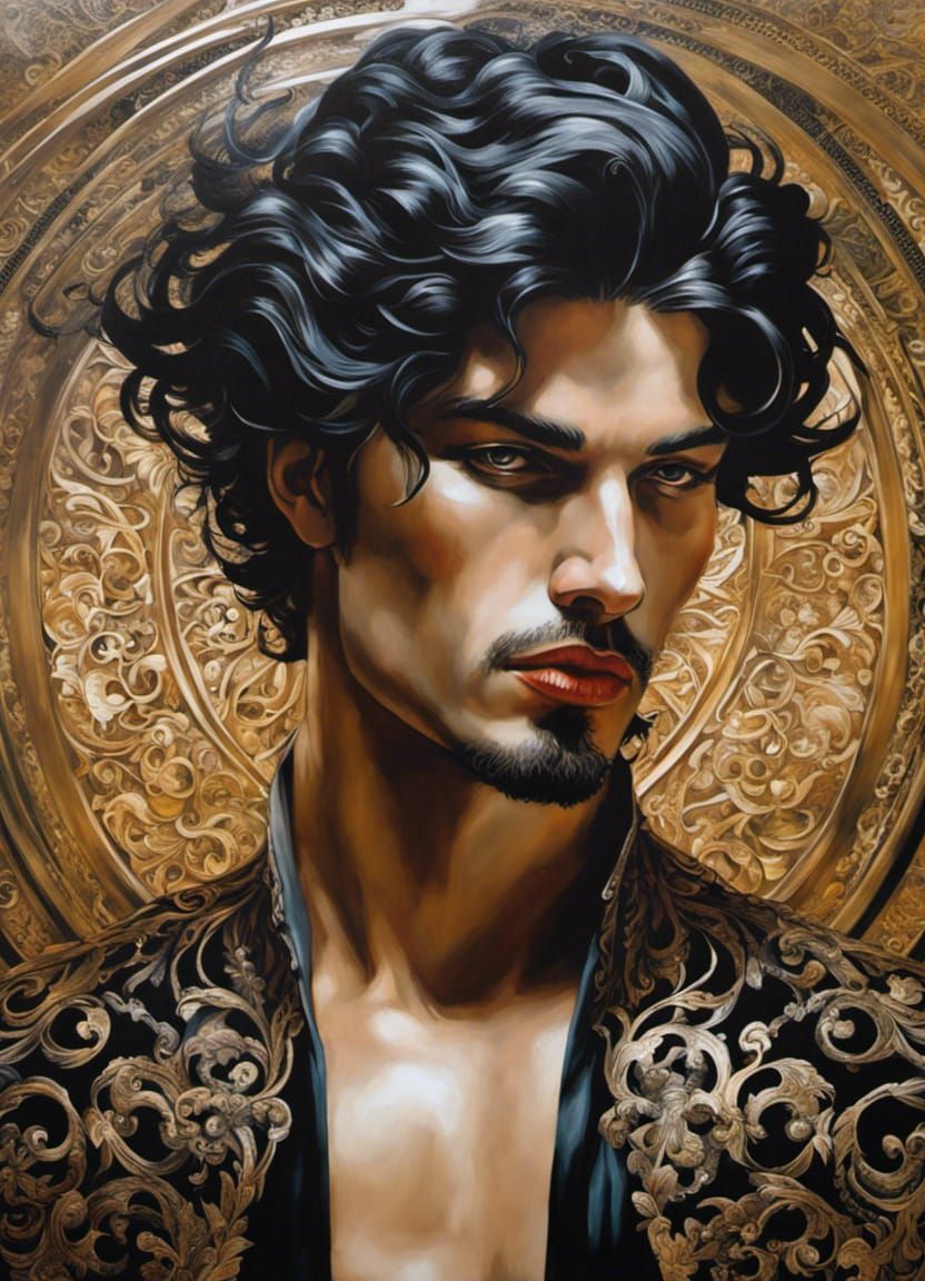 Gothic Male Portrait with Lace and Filigree