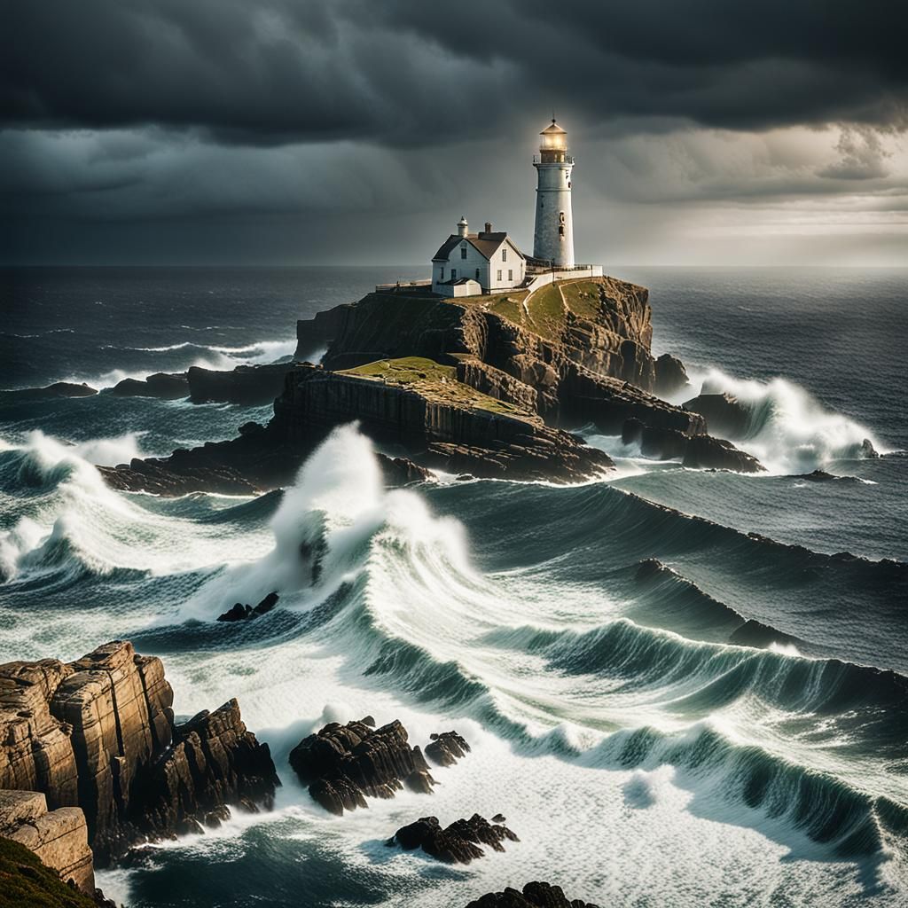 Dramatic Seascape: Lighthouse in Stormy Weather