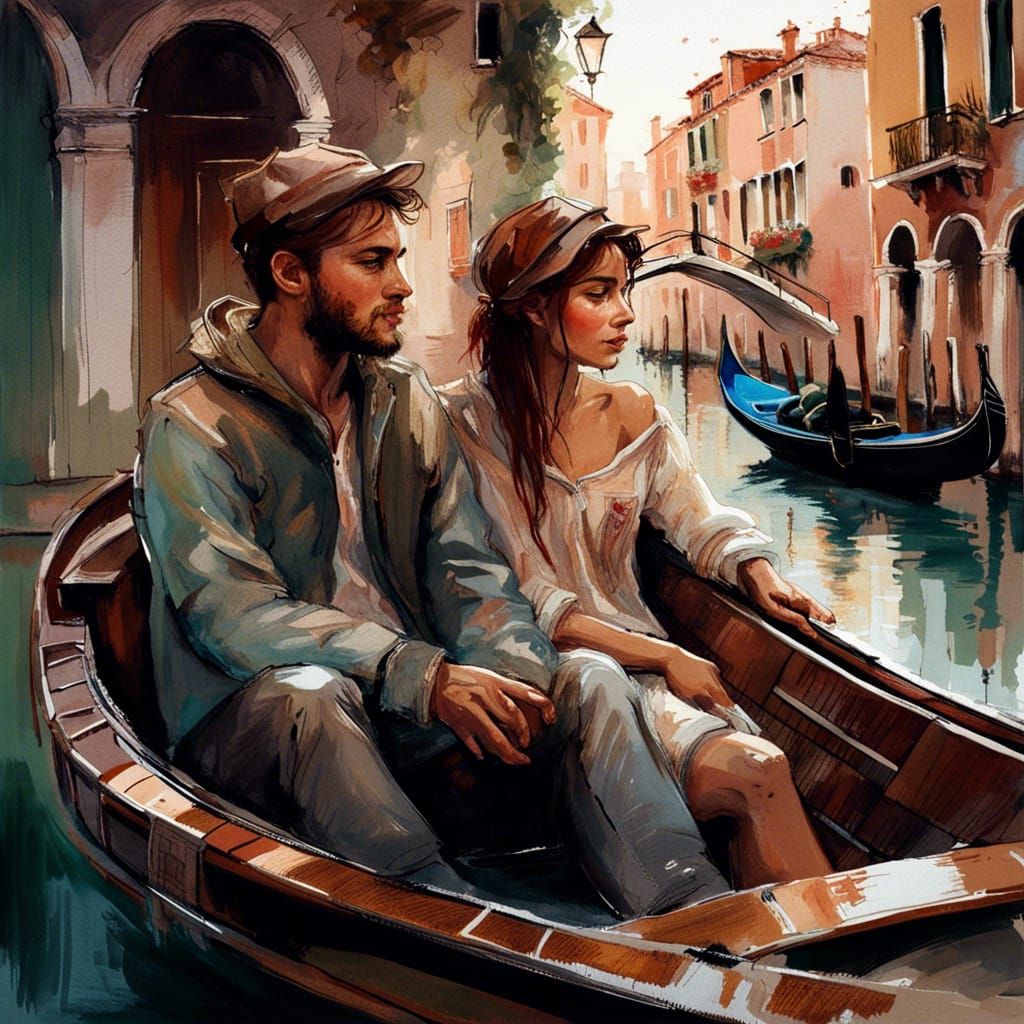 Romantic Gondola Ride in Venice: Expressive Character Design