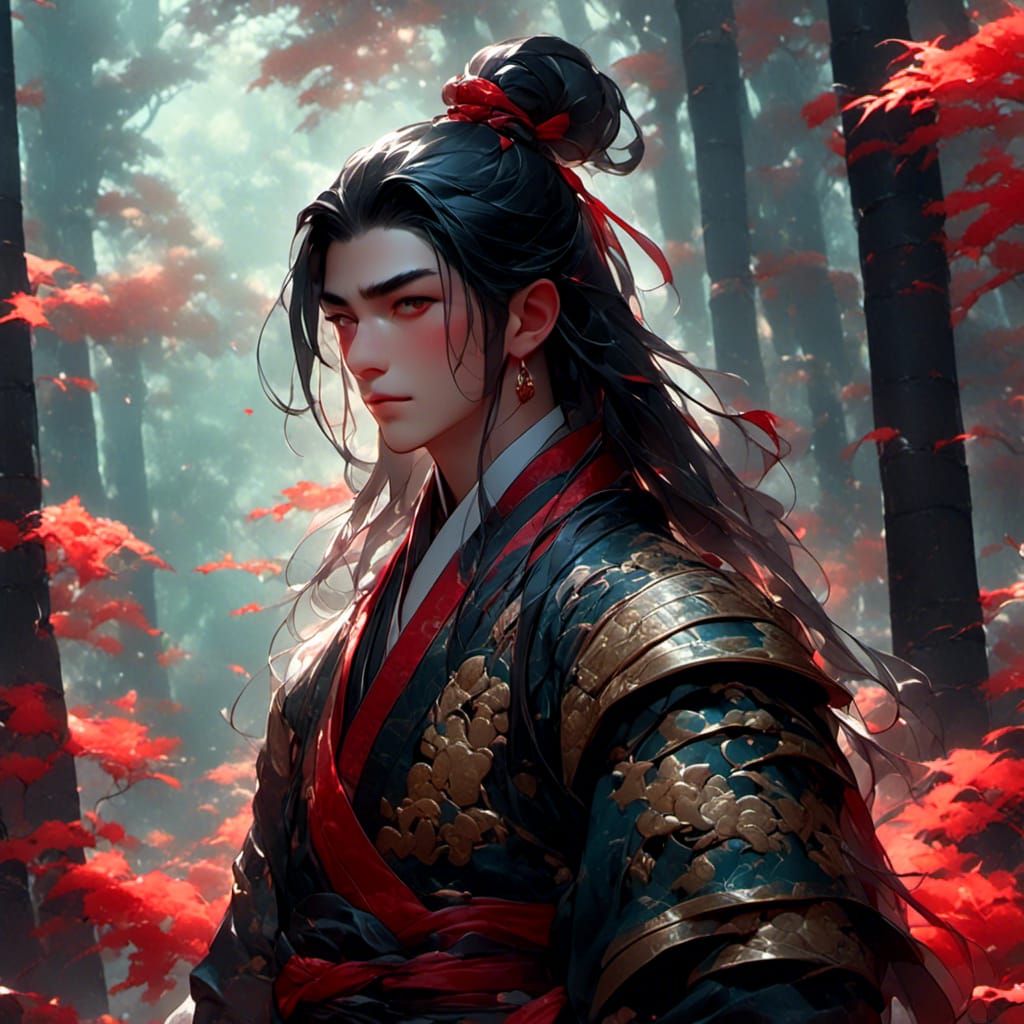 Anime Samurai in Bamboo Forest: 3D Realism