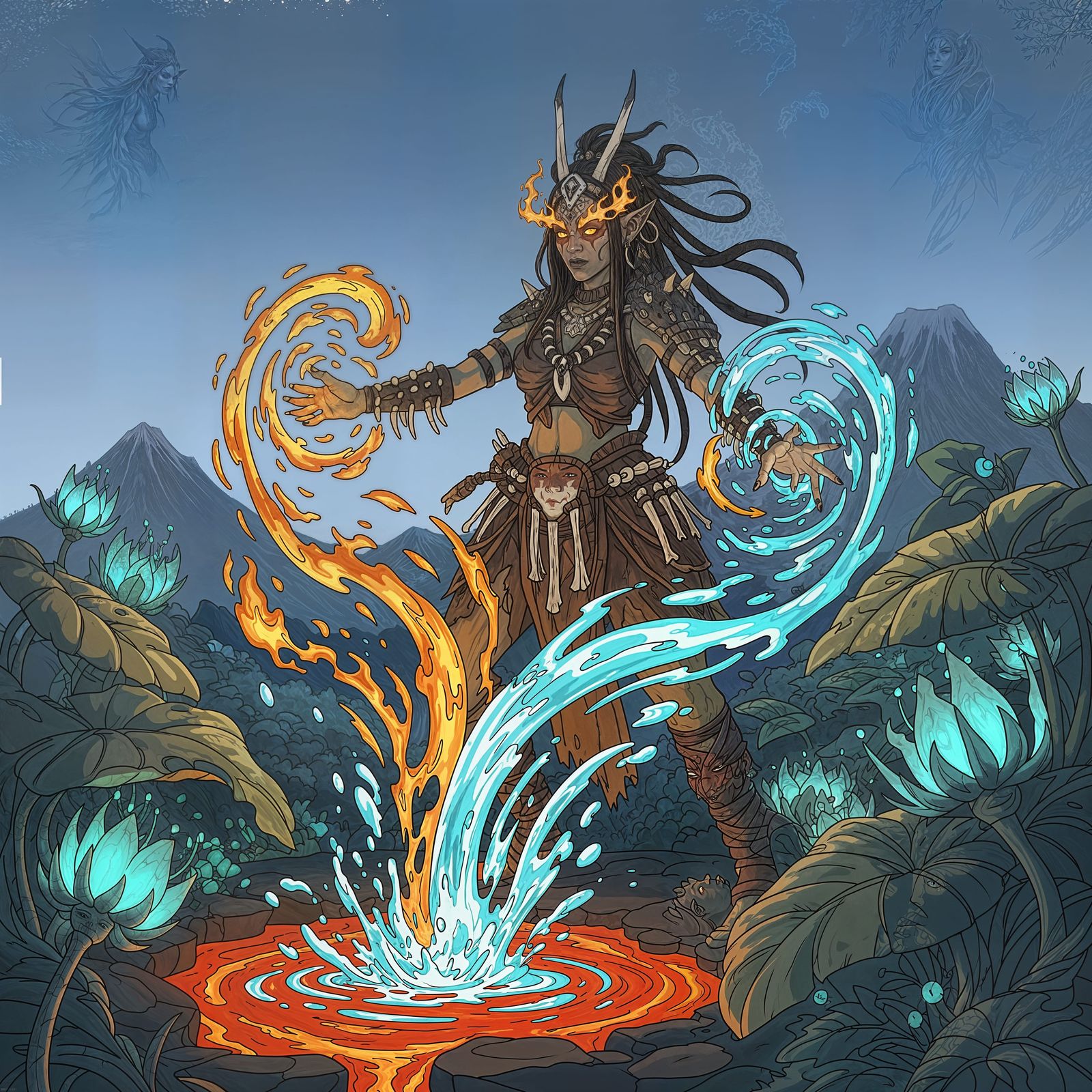 Orc Shamaness Conjuring Magic by Volcanic Spring