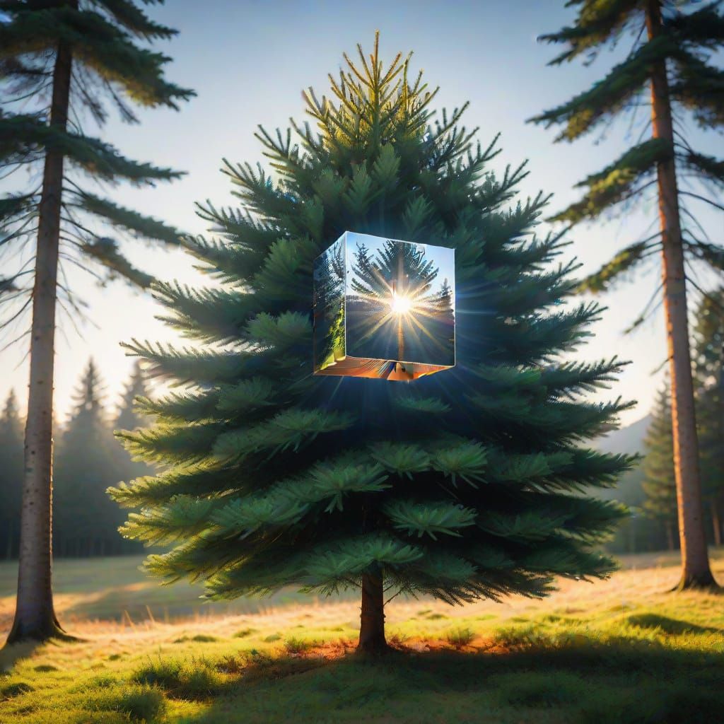 Surreal Fir Tree Transforms into Geometric Cube
