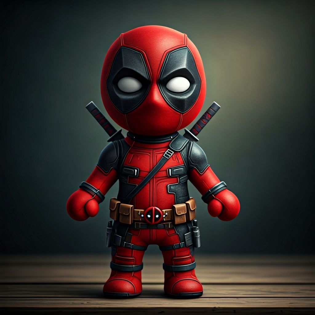 Wool Felt Deadpool Sculpture in Naive Art Style