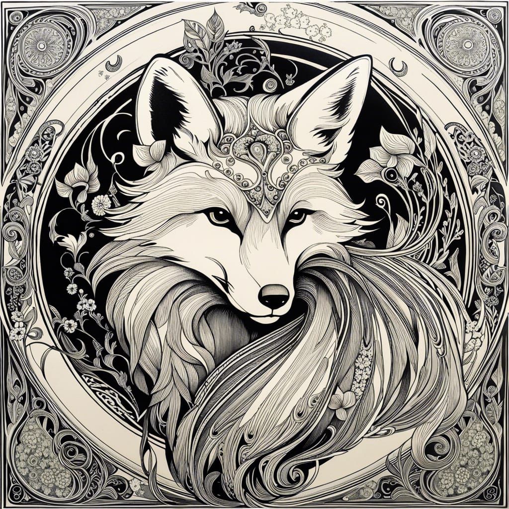 Intricate Ink Drawing of a Fox