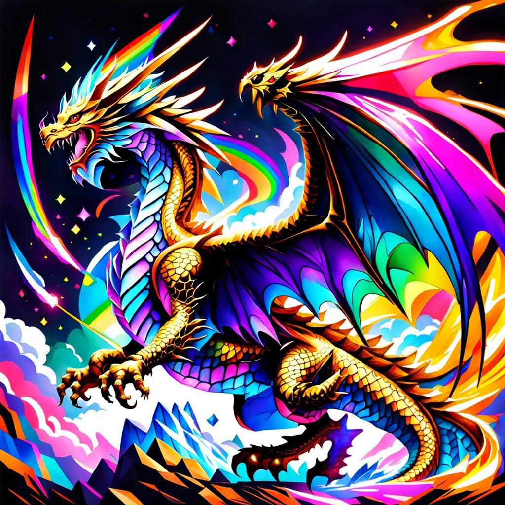 Prismatic Dragon Archangel in Rainbow Colors