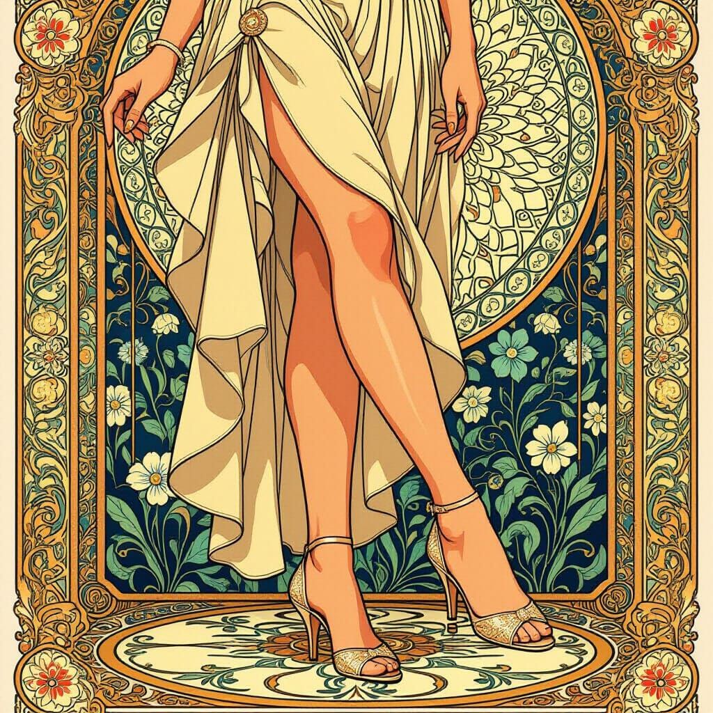 Elegant Woman in Luxurious Room, Art Nouveau & Pop Art Style