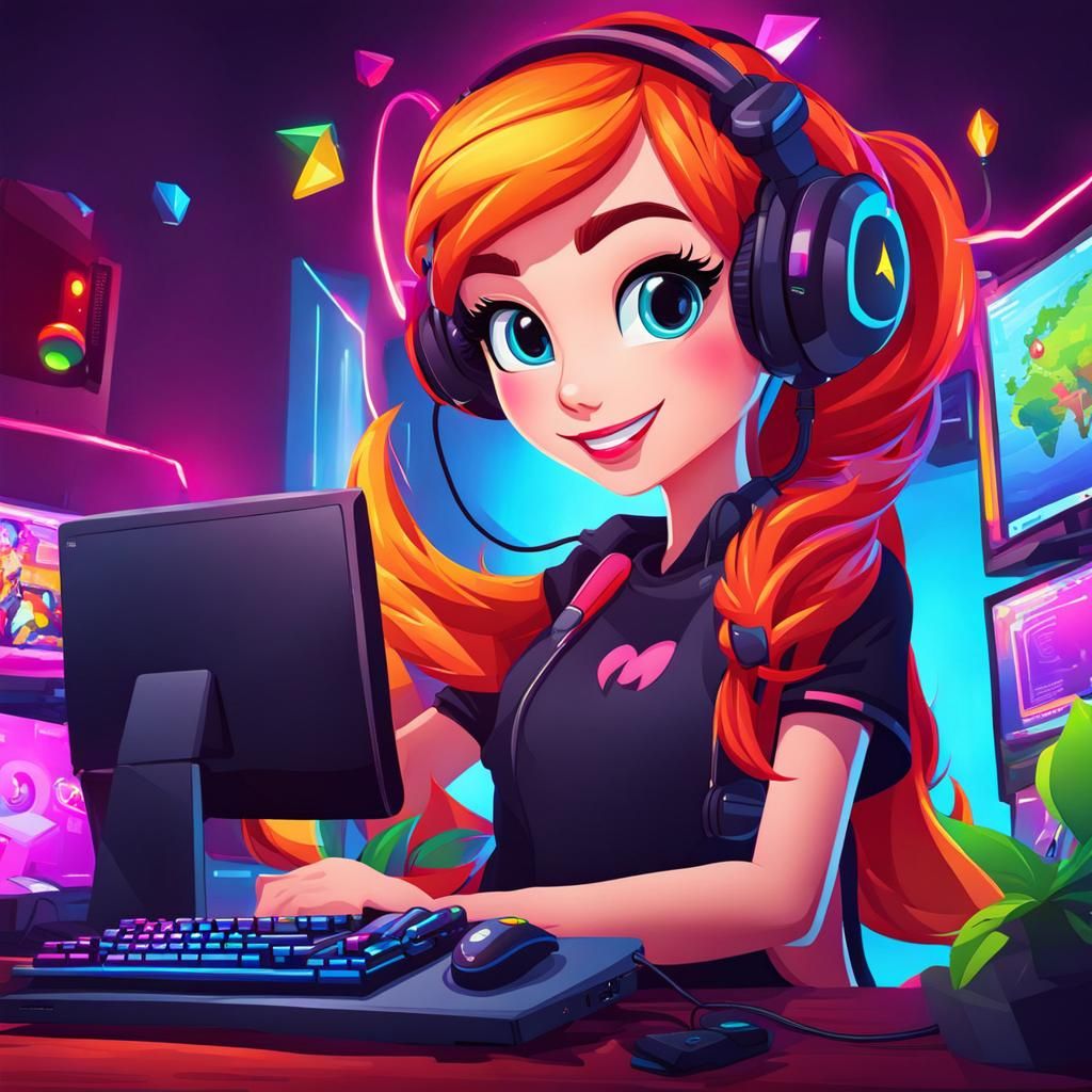 Vibrant Cartoon Girl for Gaming Channel