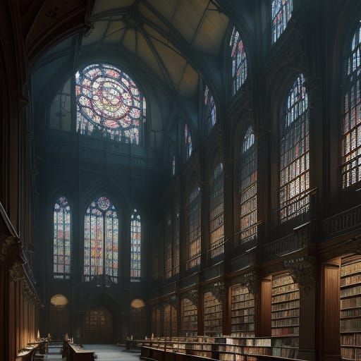 Ethereal Library in Mystical, Sci-Fi Style