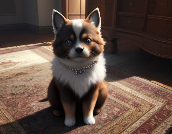 Surreal Dog on Persian Rug Digital Painting