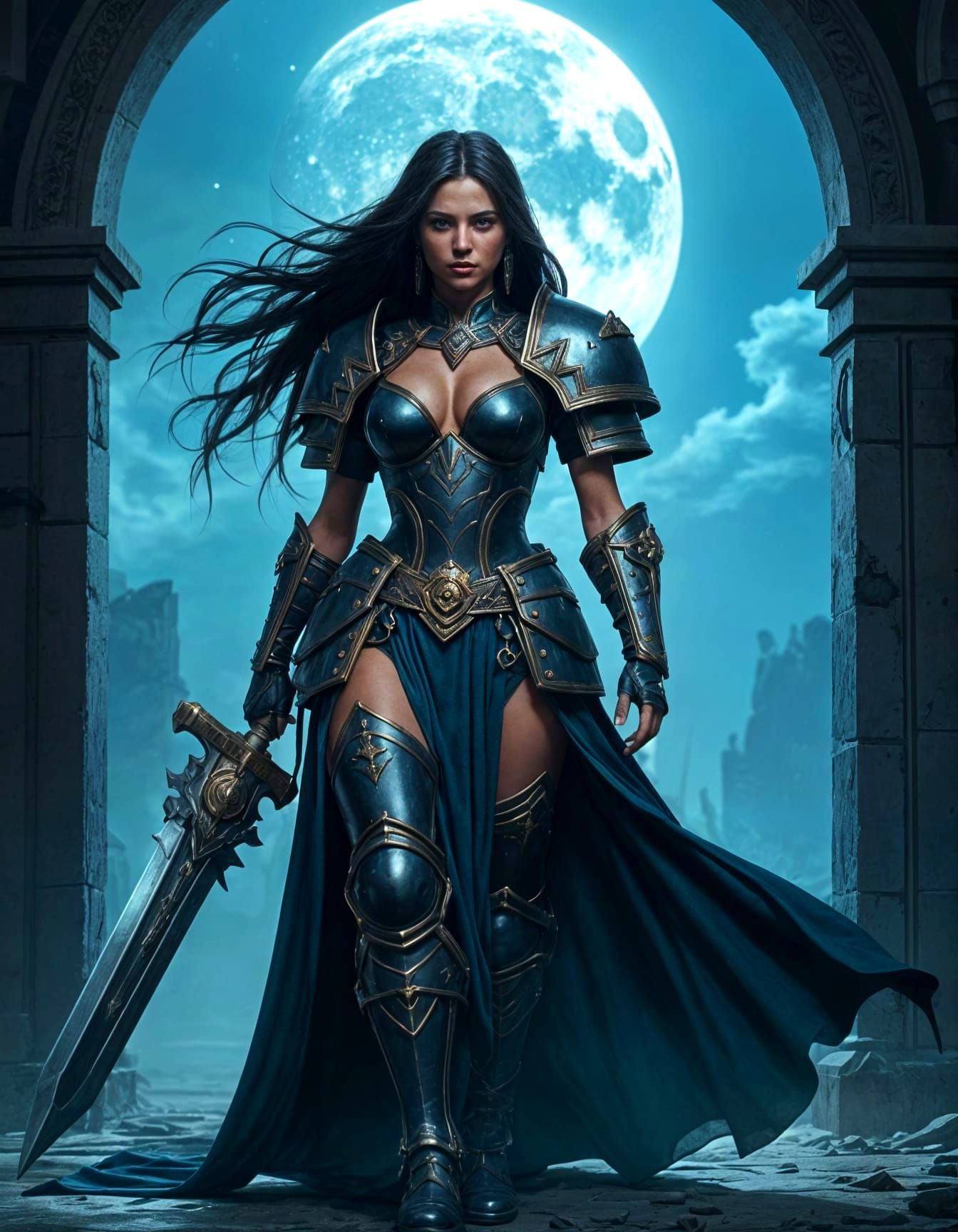 Female Warrior Guarding Underworld Entrance, Warhammer 40k S...