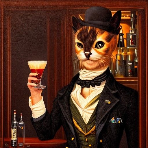 Steampunk Cat Bartender in Detailed Digital Painting