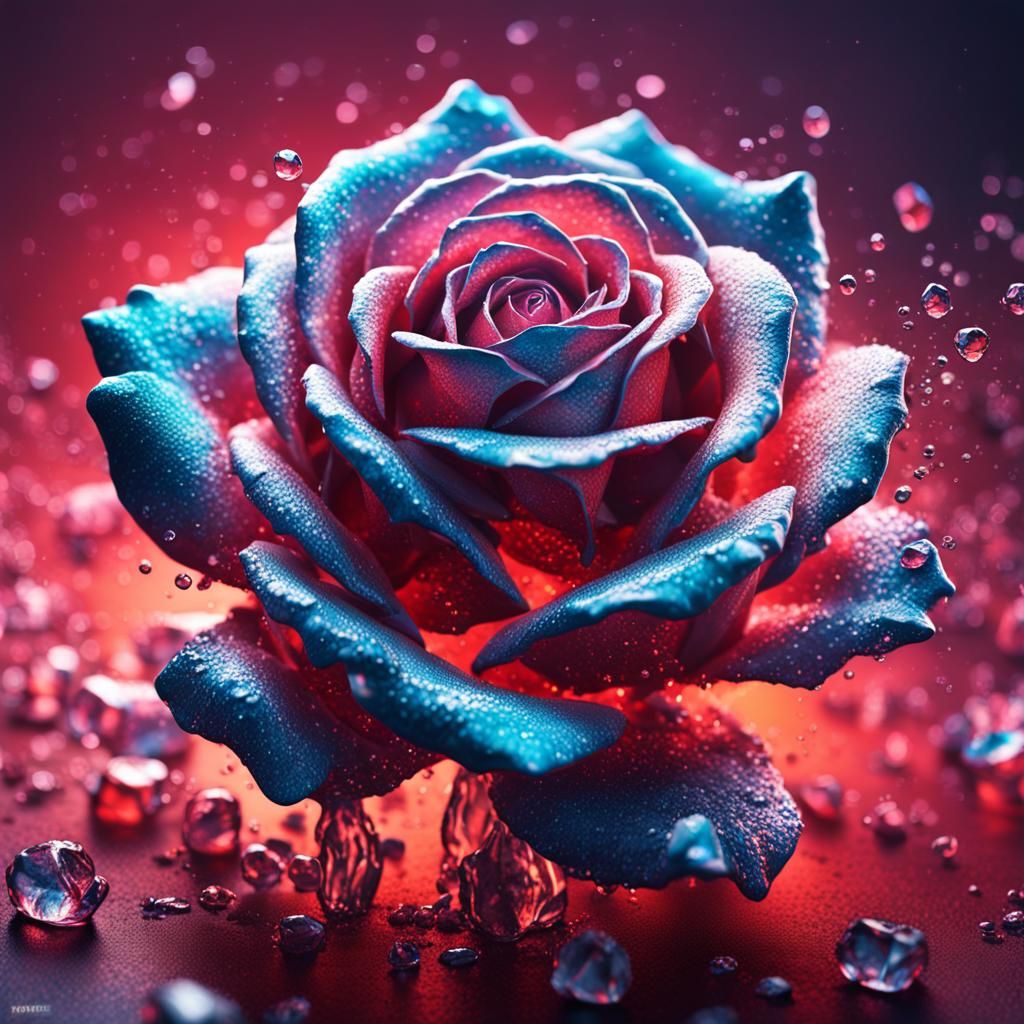 Hyperrealistic Crystallized Rose Splash Art