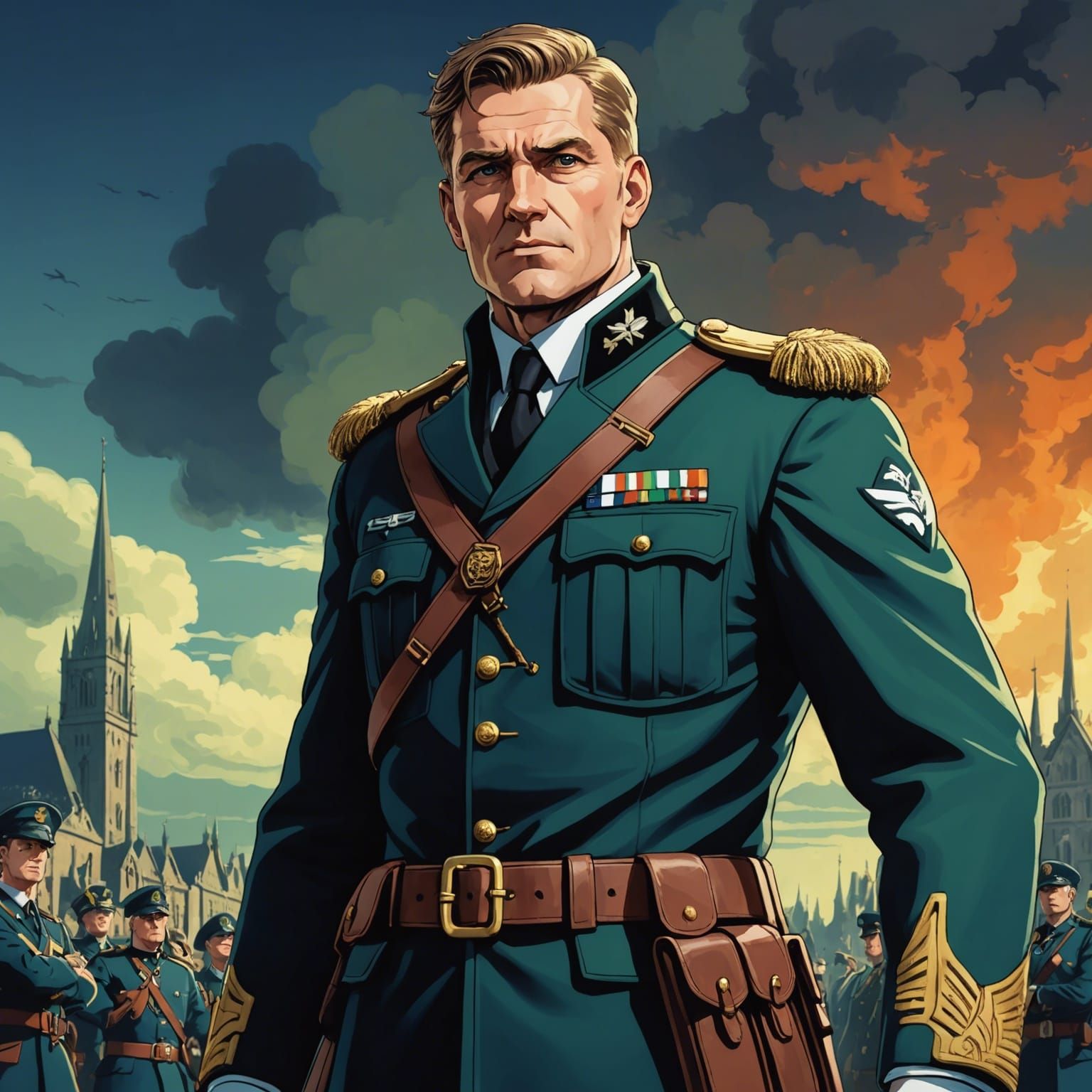 Anime Military Man in Cel-Shaded Style