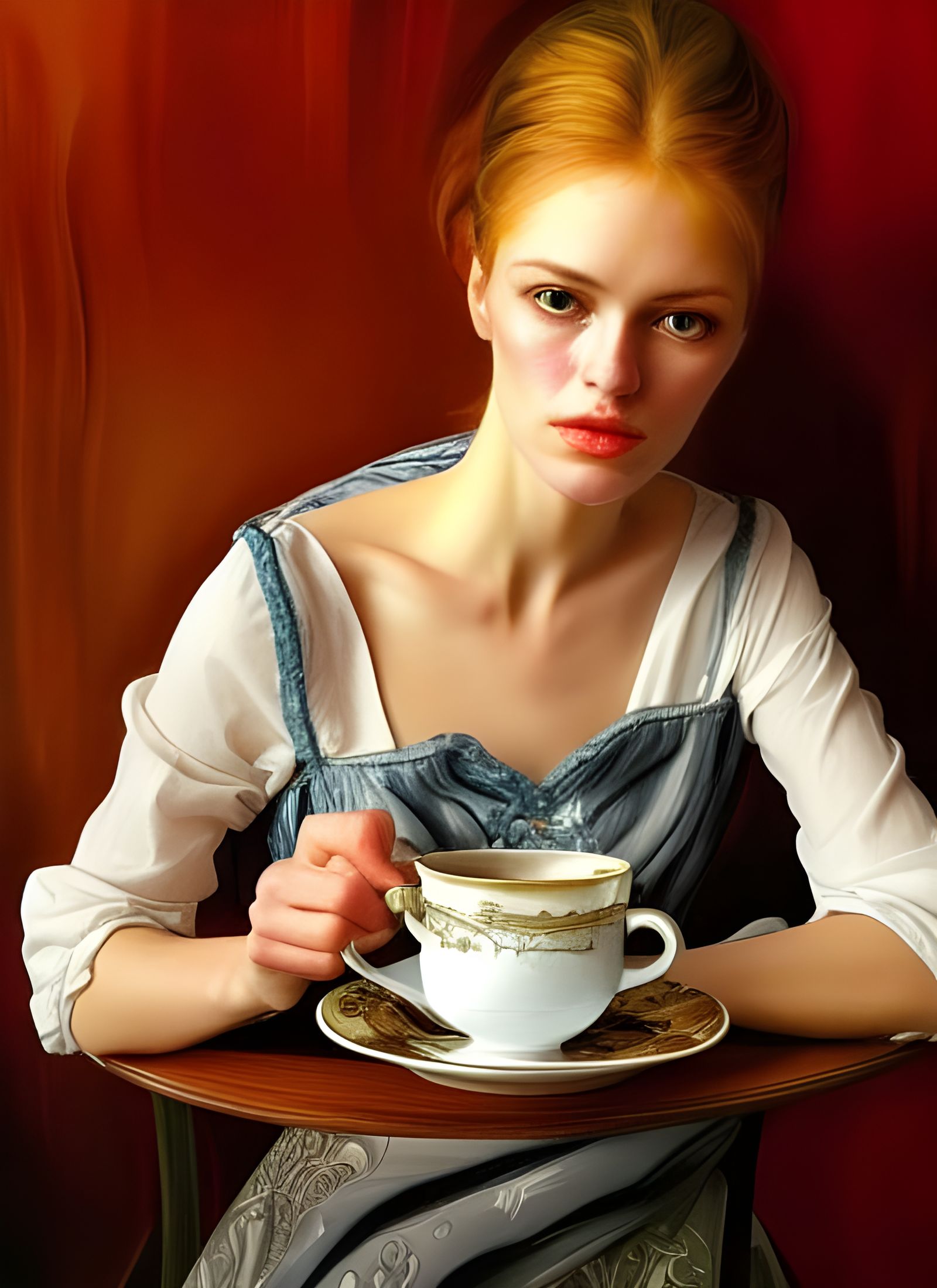 Beautiful Woman Enjoying Tea: Photorealistic Portrait