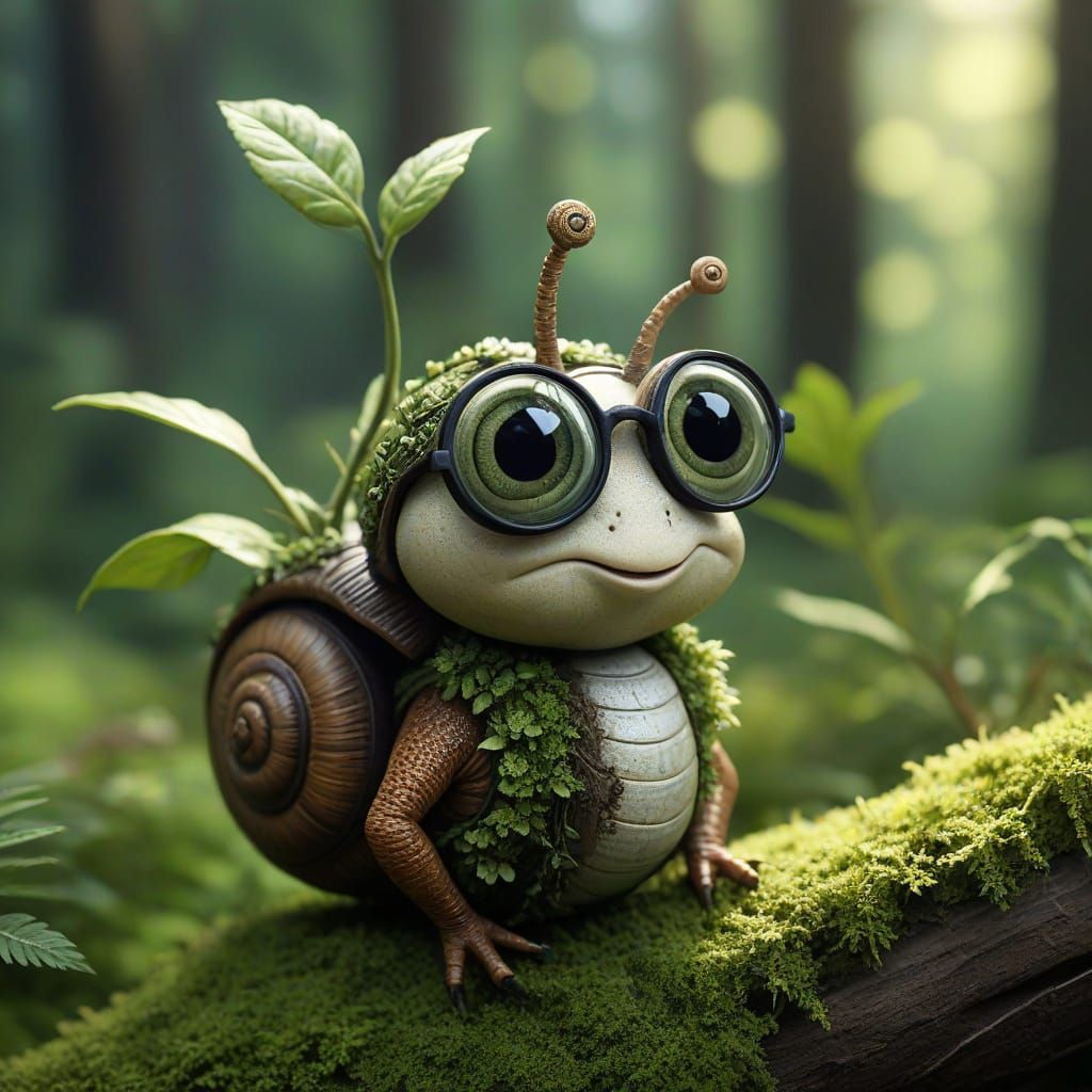 Enchanted Snail Discovering Magical Forest in Ghibli Style