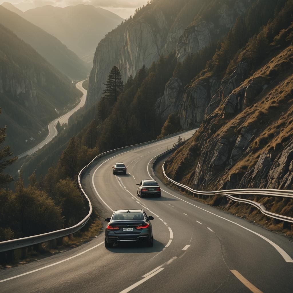 BMW on Mountain Road in Cinematic Style