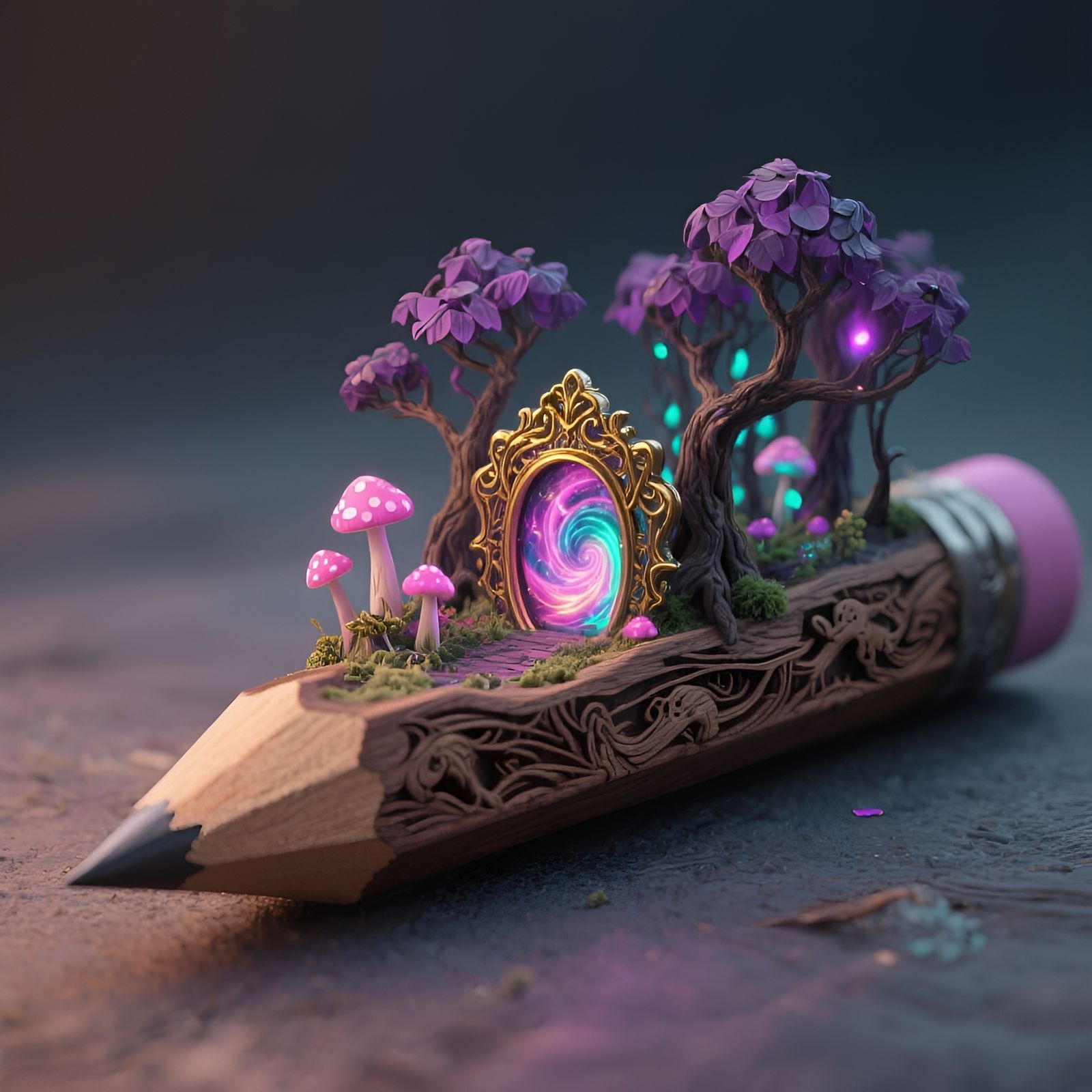 Magical Forest Carved Inside a Pencil