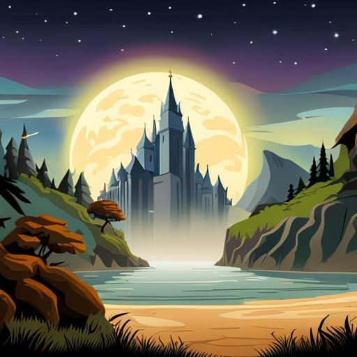 Fantastic Starry Night Aetherpunk Castle Ruins