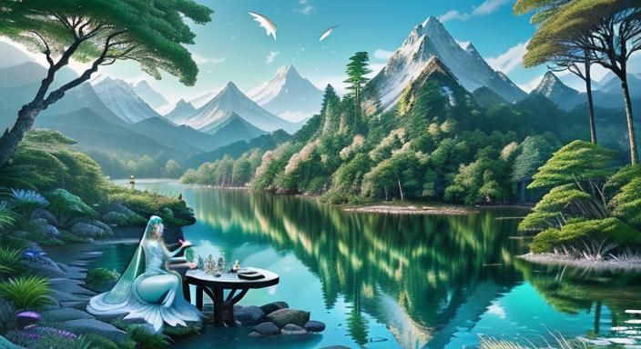 Porcelain Fairy Goddess in Surreal Tropical Paradise