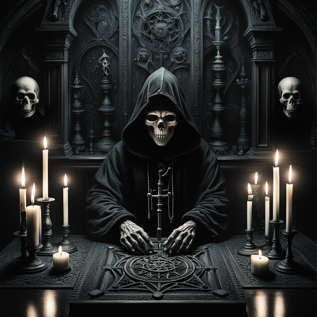 Macabre Hooded Figure in Dark Gothic Horror Style