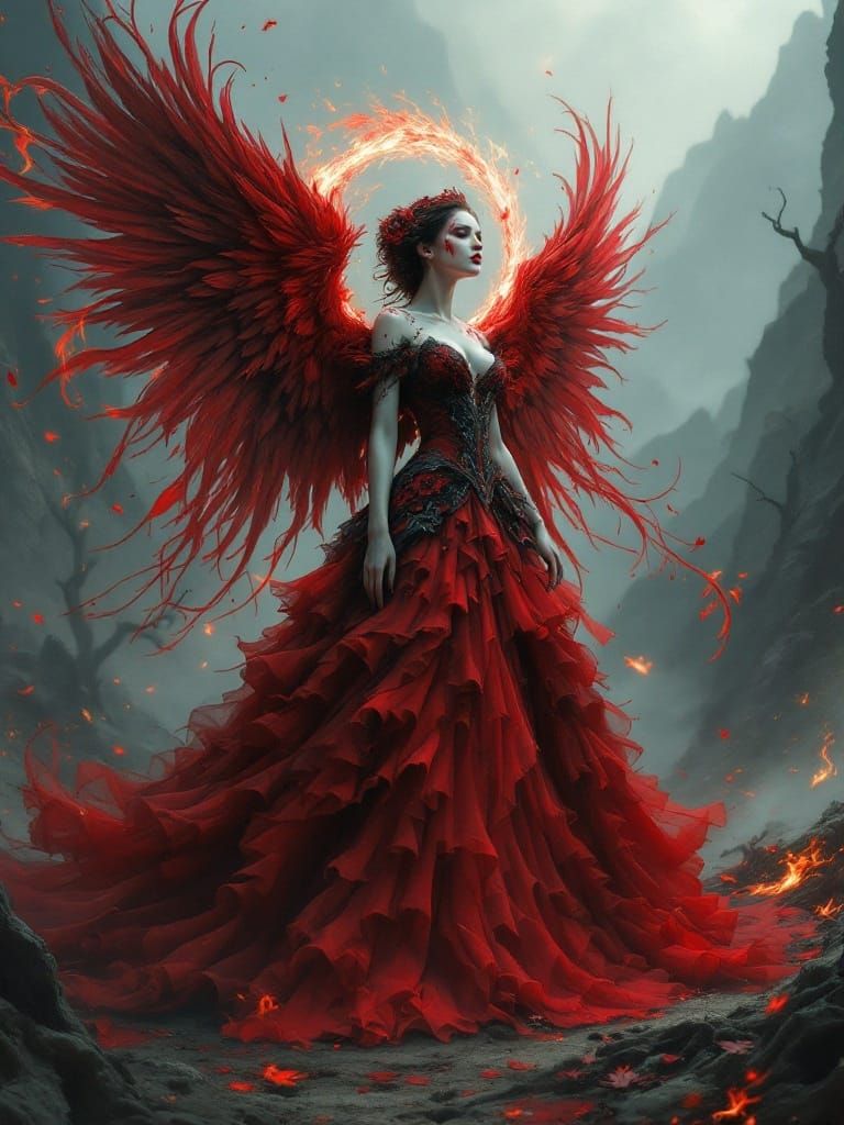 Majestic Angel of Death in Crimson Splendor