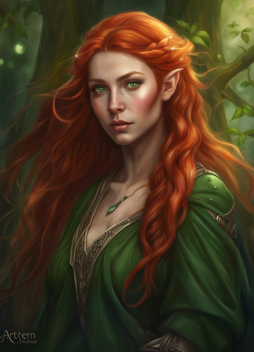 Redheaded Elven Goddess Portrait in Hyper-Realistic Style