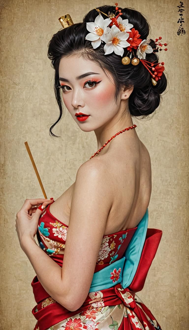 Geisha Pin-Up Girl Fusion Art