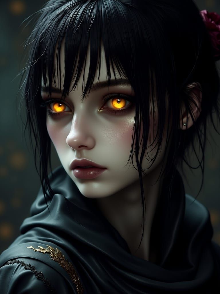 Lisbeth Salander With Amber Eyes, Photorealistic Gothic Styl...