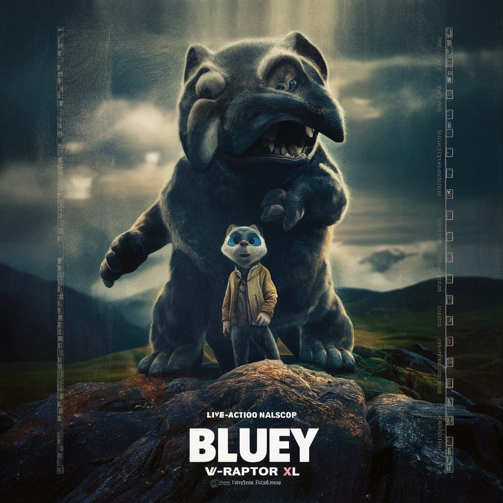 Live-Action Bluey Movie Poster: Cinematic 35mm Masterpiece