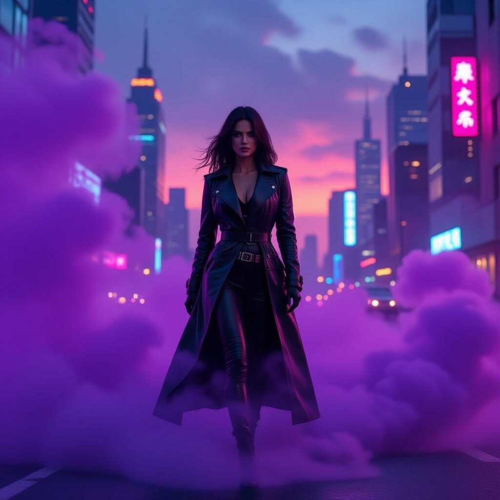 Cyberpunk Woman in Purple Dragon Smoke