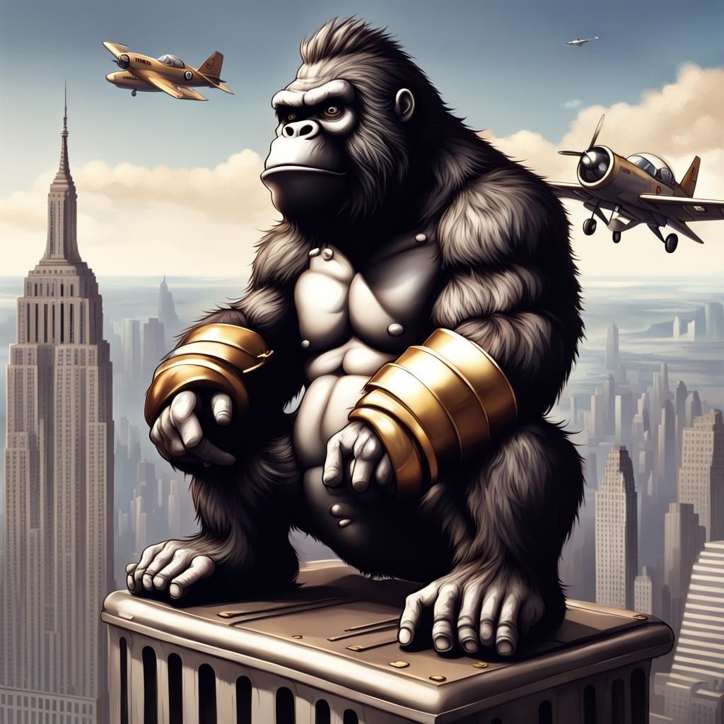 Chibi Steampunk King Kong on Empire State Building